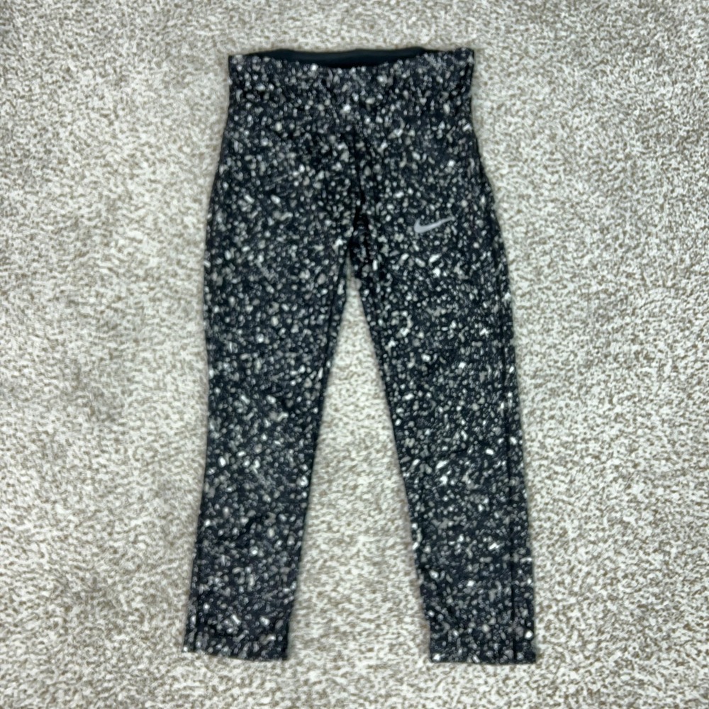 Nike Pants Womens Small Black Dri-FIT Cropped Leggings Running Gym Flecked Tight